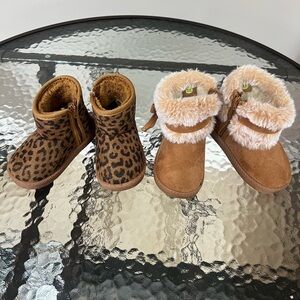 Toddler Size 4 Leopard Print & Tan Faux Fur Booties Bundle